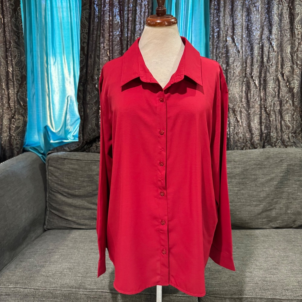 Diosun Womens Red Button Down‎ Long Sleeve Blouse Lightweight Shirt 3XL New
